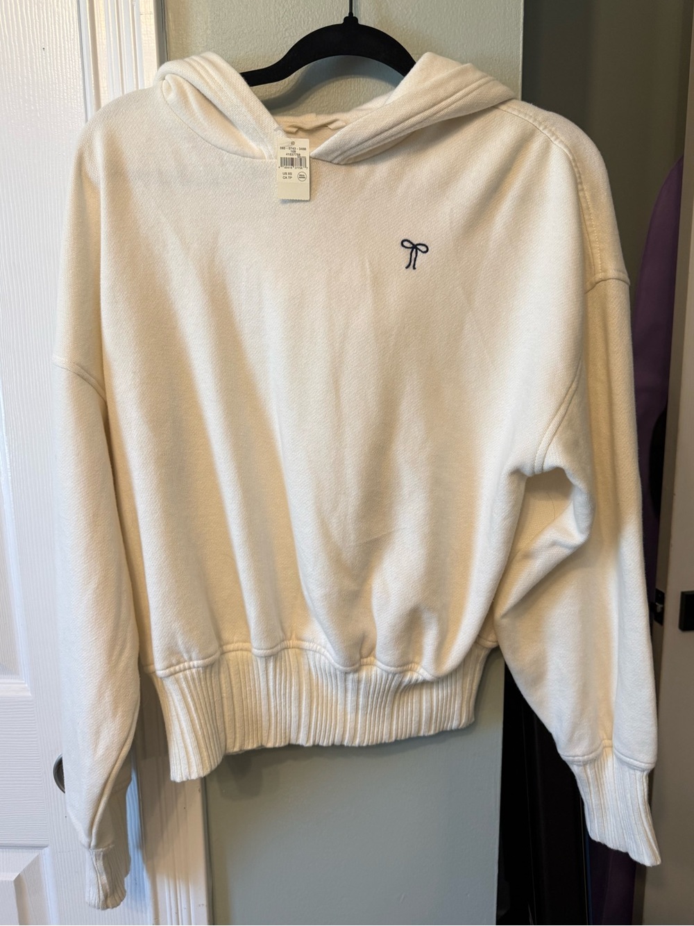 aerie Cream Hooded Sweater with Small Bow